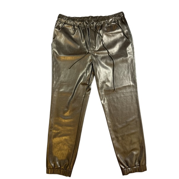 R LABEL Vegan Leather Jogger Pants Black WIth Drawstring Waist M